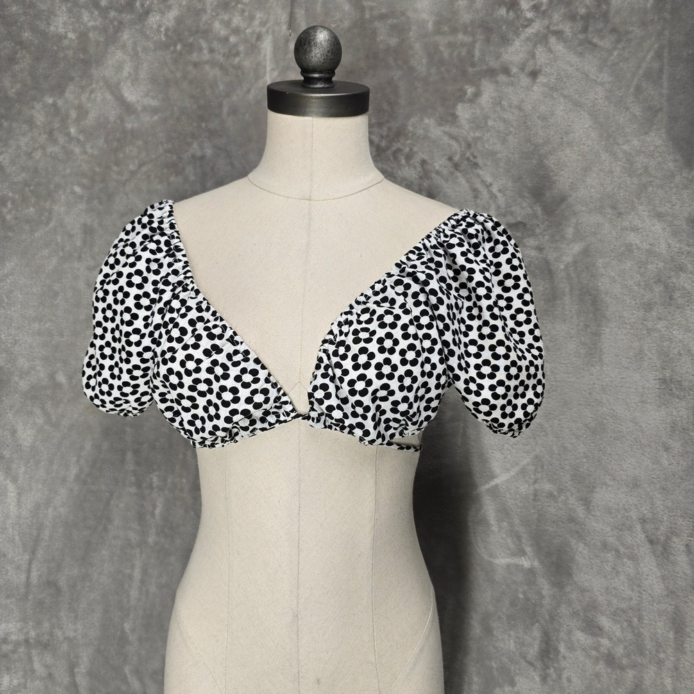 Ramona Crop Top Women Medium Floral Puff Sleeve Tie Boho Coquette Cottagecore
